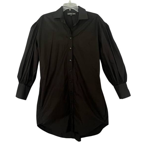 MONICA NERA Dresses & Skirts - MONICA NERA Long Sleeve Poplin Button Front Shirt Dress Pockets Black Size Small